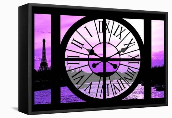 Giant Clock Window - View of the River Seine with Eiffel Tower at Sunset - Paris X-Philippe Hugonnard-Framed Stretched Canvas