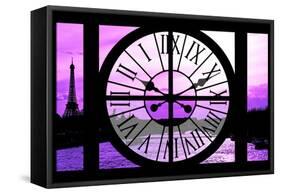 Giant Clock Window - View of the River Seine with Eiffel Tower at Sunset - Paris X-Philippe Hugonnard-Framed Stretched Canvas