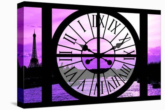 Giant Clock Window - View of the River Seine with Eiffel Tower at Sunset - Paris X-Philippe Hugonnard-Stretched Canvas