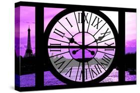 Giant Clock Window - View of the River Seine with Eiffel Tower at Sunset - Paris X-Philippe Hugonnard-Stretched Canvas