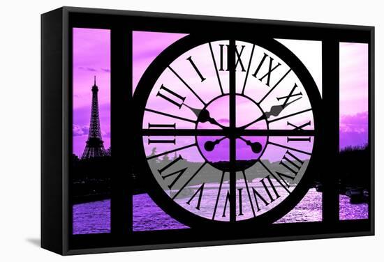 Giant Clock Window - View of the River Seine with Eiffel Tower at Sunset - Paris X-Philippe Hugonnard-Framed Stretched Canvas