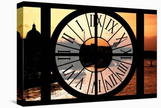 Giant Clock Window - View of the River Seine with Eiffel Tower at Sunset - Paris-Philippe Hugonnard-Stretched Canvas