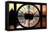 Giant Clock Window - View of the River Seine with Eiffel Tower at Sunset - Paris-Philippe Hugonnard-Framed Stretched Canvas