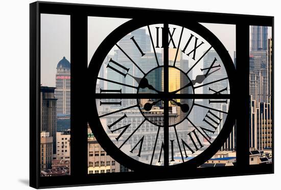 Giant Clock Window - View of the skyscrapers of Shanghai - China-Philippe Hugonnard-Framed Stretched Canvas