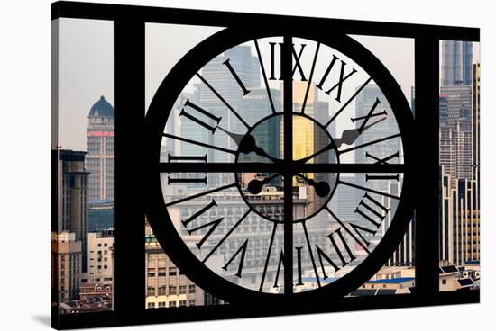 Giant Clock Window - View of the skyscrapers of Shanghai - China-Philippe Hugonnard-Stretched Canvas