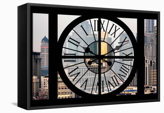 Giant Clock Window - View of the skyscrapers of Shanghai - China-Philippe Hugonnard-Framed Stretched Canvas