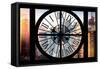 Giant Clock Window - View of the Skyscrapers of Times Square at Sunset-Philippe Hugonnard-Framed Stretched Canvas