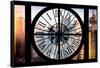 Giant Clock Window - View of the Skyscrapers of Times Square at Sunset-Philippe Hugonnard-Framed Stretched Canvas