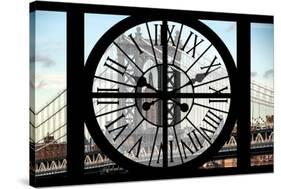 Giant Clock Window - View on Manhattan Bridge and the Empire State Building-Philippe Hugonnard-Stretched Canvas
