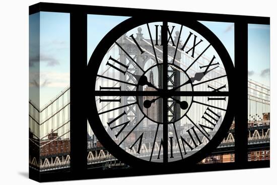 Giant Clock Window - View on Manhattan Bridge and the Empire State Building-Philippe Hugonnard-Stretched Canvas