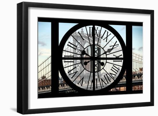 Giant Clock Window - View on Manhattan Bridge and the Empire State Building-Philippe Hugonnard-Framed Photographic Print