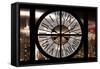 Giant Clock Window - View on Manhattan by Night IV-Philippe Hugonnard-Framed Stretched Canvas