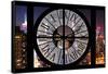 Giant Clock Window - View on Manhattan by Night-Philippe Hugonnard-Framed Stretched Canvas