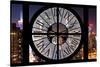 Giant Clock Window - View on Manhattan by Night-Philippe Hugonnard-Stretched Canvas