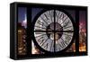 Giant Clock Window - View on Manhattan by Night-Philippe Hugonnard-Framed Stretched Canvas