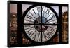 Giant Clock Window - View on Manhattan with Foggy Night-Philippe Hugonnard-Framed Stretched Canvas