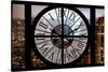 Giant Clock Window - View on Manhattan with Foggy Night-Philippe Hugonnard-Stretched Canvas