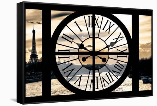 Giant Clock Window - View on Paris at Sunset-Philippe Hugonnard-Framed Stretched Canvas