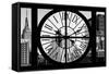 Giant Clock Window - View on the Empire State Building and the New Yorker Hotel-Philippe Hugonnard-Framed Stretched Canvas