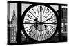 Giant Clock Window - View on the Empire State Building and the New Yorker Hotel-Philippe Hugonnard-Stretched Canvas
