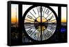 Giant Clock Window - View on the New York at Sunset-Philippe Hugonnard-Framed Stretched Canvas