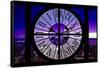 Giant Clock Window - View on the New York City at Purple Sunset-Philippe Hugonnard-Framed Stretched Canvas