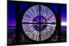 Giant Clock Window - View on the New York City at Purple Sunset-Philippe Hugonnard-Stretched Canvas