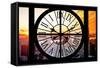 Giant Clock Window - View on the New York City at Sunset II-Philippe Hugonnard-Framed Stretched Canvas