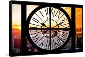 Giant Clock Window - View on the New York City at Sunset II-Philippe Hugonnard-Framed Stretched Canvas