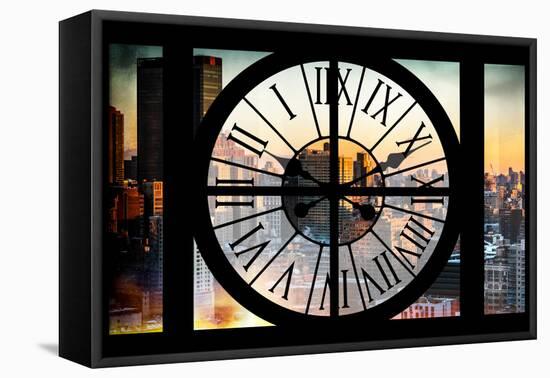 Giant Clock Window - View on the New York City at Sunset II-Philippe Hugonnard-Framed Stretched Canvas