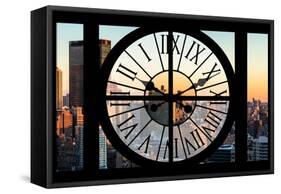 Giant Clock Window - View on the New York City at Sunset-Philippe Hugonnard-Framed Stretched Canvas