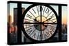 Giant Clock Window - View on the New York City at Sunset-Philippe Hugonnard-Stretched Canvas