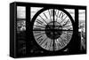 Giant Clock Window - View on the New York City - B&W Central Park-Philippe Hugonnard-Framed Stretched Canvas