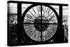Giant Clock Window - View on the New York City - B&W Central Park-Philippe Hugonnard-Stretched Canvas