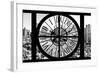 Giant Clock Window - View on the New York City - B&W Hell's Kitchen District-Philippe Hugonnard-Framed Photographic Print