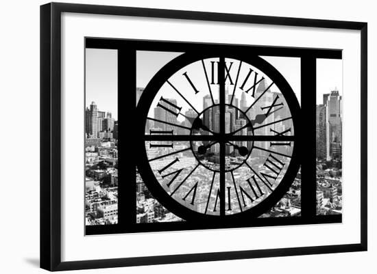 Giant Clock Window - View on the New York City - B&W Hell's Kitchen District-Philippe Hugonnard-Framed Photographic Print