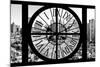 Giant Clock Window - View on the New York City - B&W Hell's Kitchen District-Philippe Hugonnard-Mounted Photographic Print