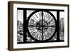 Giant Clock Window - View on the New York City - B&W Hell's Kitchen District-Philippe Hugonnard-Framed Photographic Print