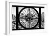 Giant Clock Window - View on the New York City - B&W Hell's Kitchen District-Philippe Hugonnard-Framed Photographic Print