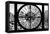 Giant Clock Window - View on the New York City - B&W Hell's Kitchen District-Philippe Hugonnard-Framed Stretched Canvas