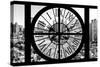 Giant Clock Window - View on the New York City - B&W Hell's Kitchen District-Philippe Hugonnard-Stretched Canvas