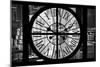 Giant Clock Window - View on the New York City - B&W Hell's Kitchen-Philippe Hugonnard-Mounted Photographic Print