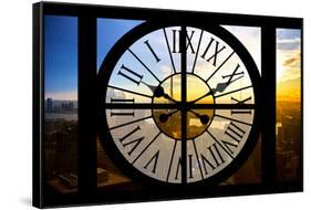 Giant Clock Window - View on the New York City - Beautiful Sunset-Philippe Hugonnard-Framed Stretched Canvas