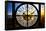 Giant Clock Window - View on the New York City - Beautiful Sunset-Philippe Hugonnard-Framed Stretched Canvas
