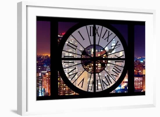 Giant Clock Window - View on the New York City by Night-Philippe Hugonnard-Framed Photographic Print