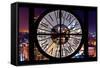 Giant Clock Window - View on the New York City by Night-Philippe Hugonnard-Framed Stretched Canvas