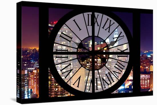 Giant Clock Window - View on the New York City by Night-Philippe Hugonnard-Stretched Canvas