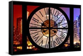 Giant Clock Window - View on the New York City - Colors Night-Philippe Hugonnard-Framed Stretched Canvas