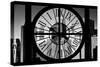 Giant Clock Window - View on the New York City - Financial District B&W II-Philippe Hugonnard-Stretched Canvas