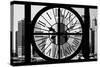 Giant Clock Window - View on the New York City - Financial District B&W-Philippe Hugonnard-Stretched Canvas